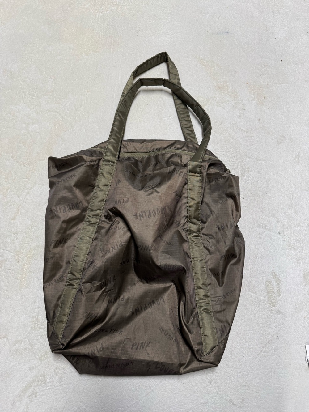 PINK Victoria's Secret Olive Green Logo Tote